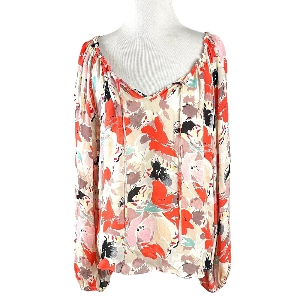 Parker 100% Silk Floral Watercolor Balloon Sleeve Flouncy Blouse Size Small - Picture 3 of 10